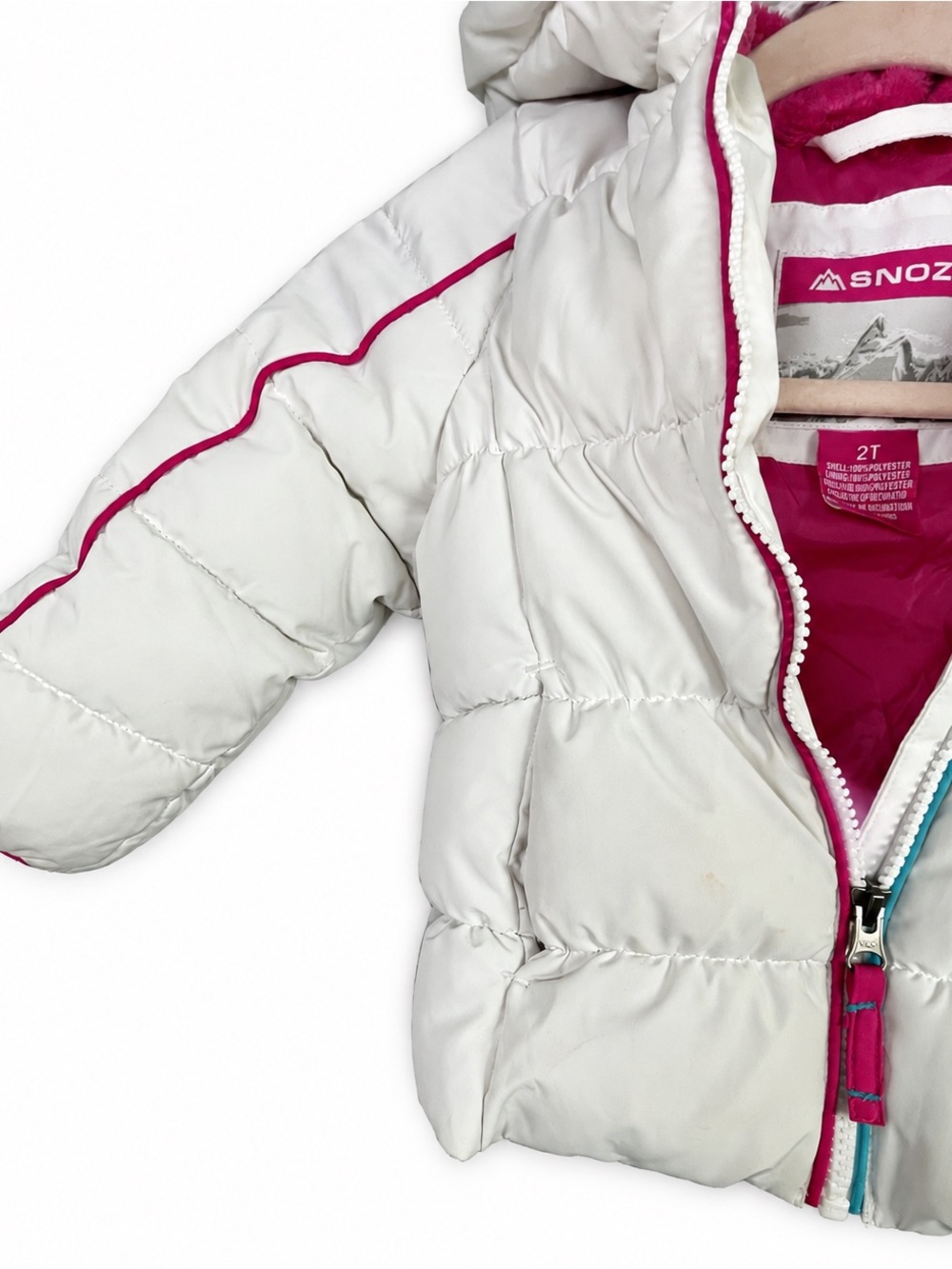 Snozu Toddler Girls Winter Coat 2T White Pink Puffer Jacket Ski Winter - Picture 4 of 7